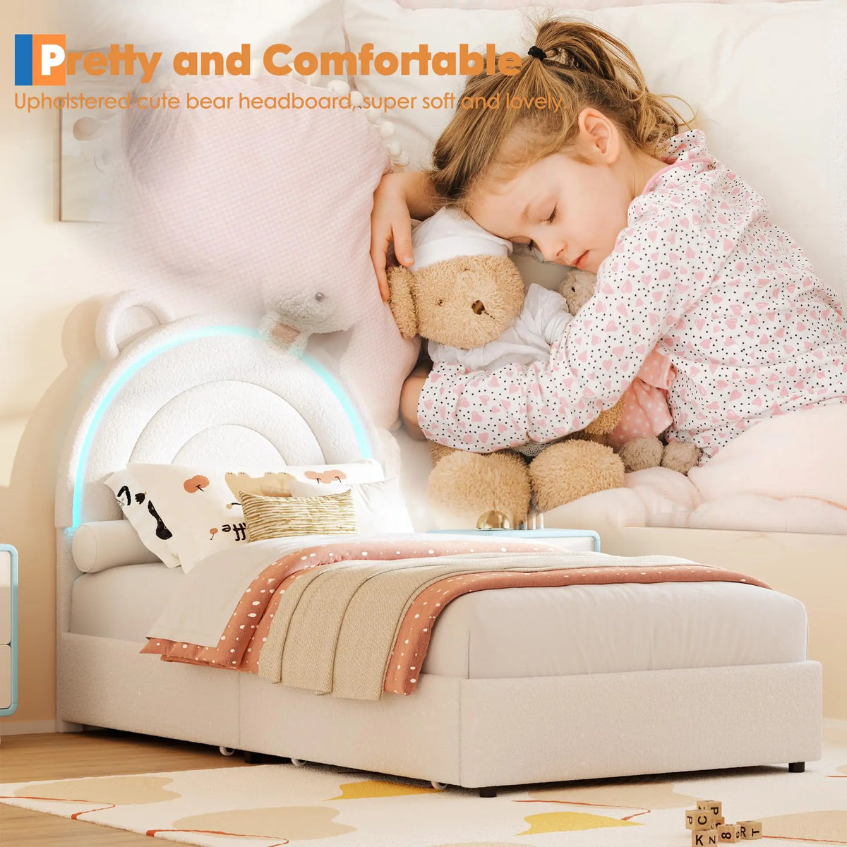 GarveeLife Princess Platform Bed With Storage Drawers And LED Lights