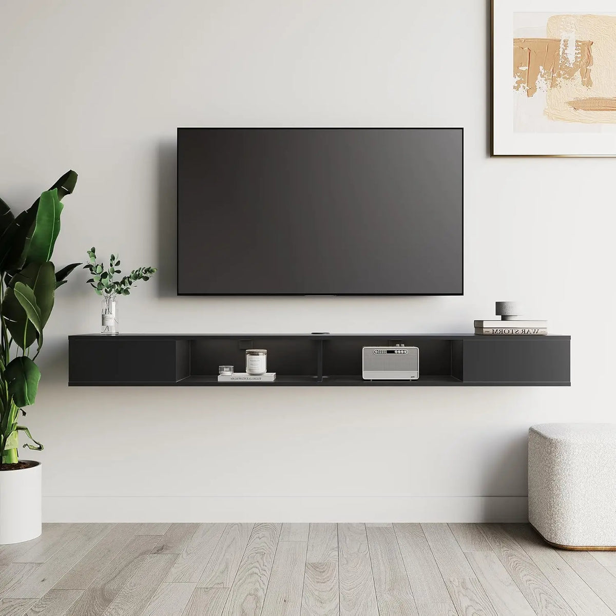 Floating TV Shelf With Sleek Modern Storage Under TV