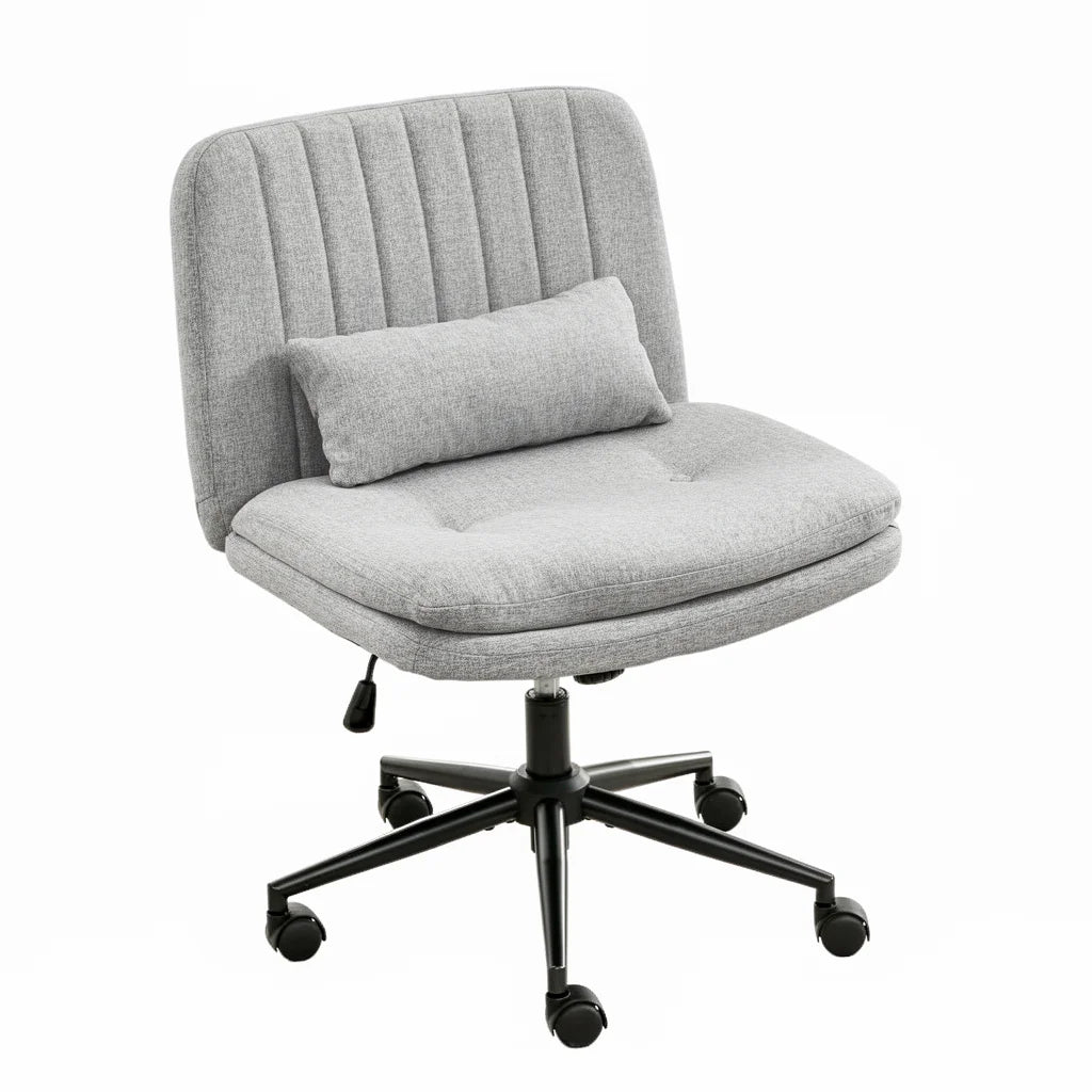 TCGBKAF Gray Criss Cross Chair Armless Desk Office with Wheels And Lumbar Pillow Adjustable Swivel Task Vanity Linen Chair