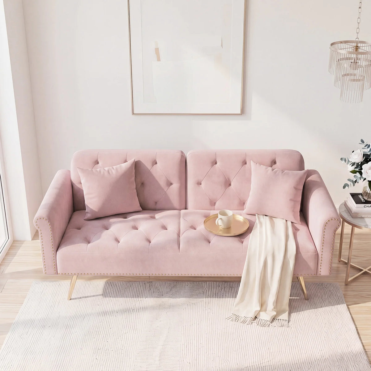 Modern Velvet Convertible Sofa Bed With Comfortable Matching Cushions