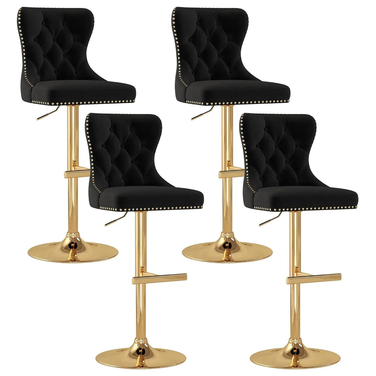 Velvet Swivel Counter Height Bar Stools Set 4 Tufted Back Nailheads Gold Base Kitchen Pub, Custom