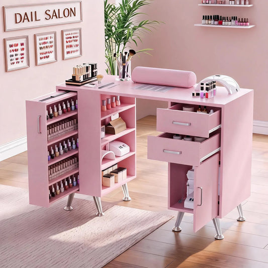 HiMISS Nail Technician Desk With Dust Collector And Storage Furniture