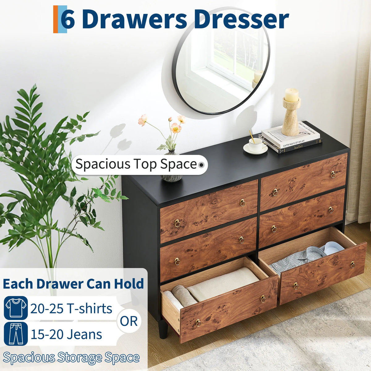 GAOMON Modern Wood Dresser Chest Of Drawers For Bedroom Storage