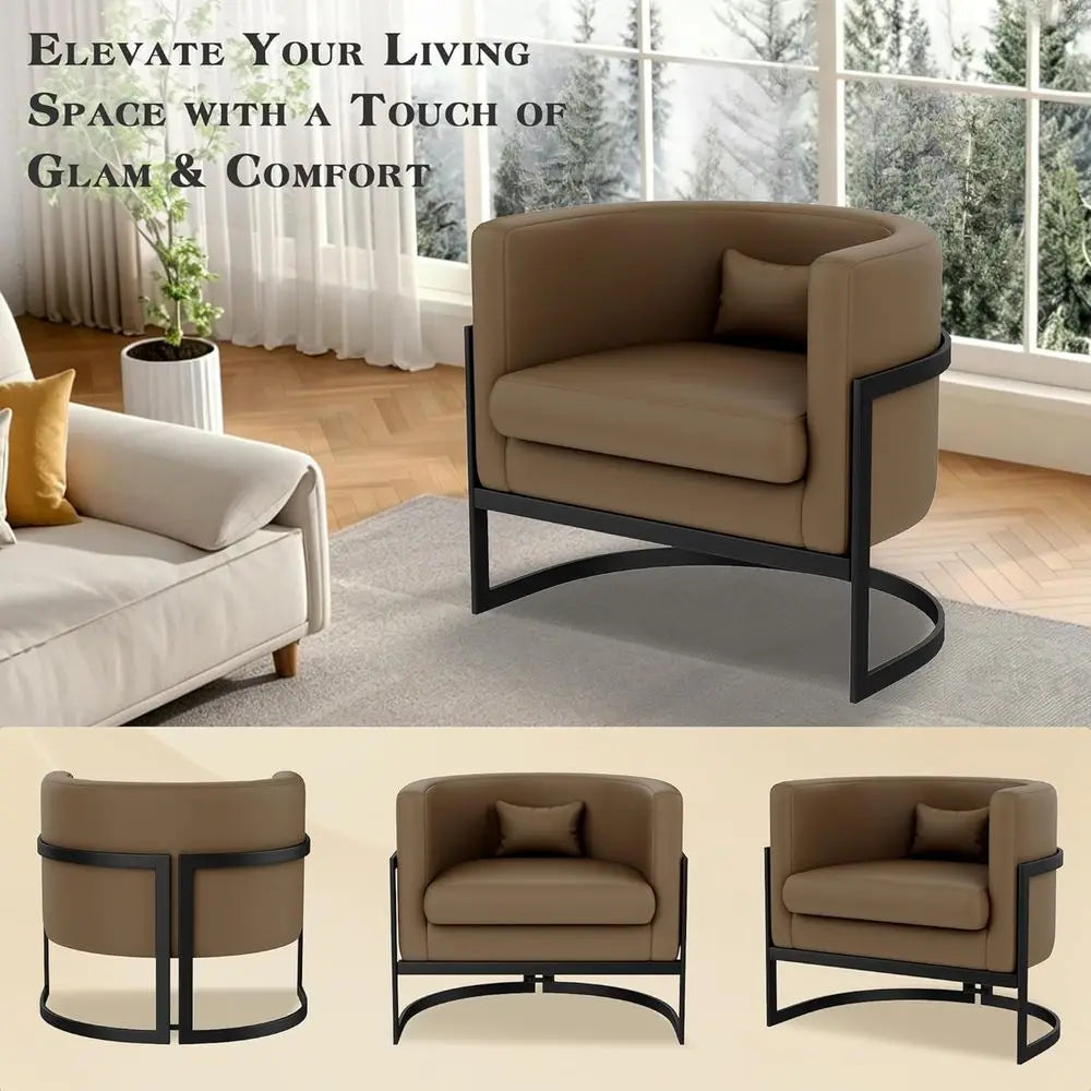 aux Leather Accent Chair ern Barrel Chair with Sturdy Metal Legs Upholstered Armchair or Bedroom Living Room Soa Chair Club Side