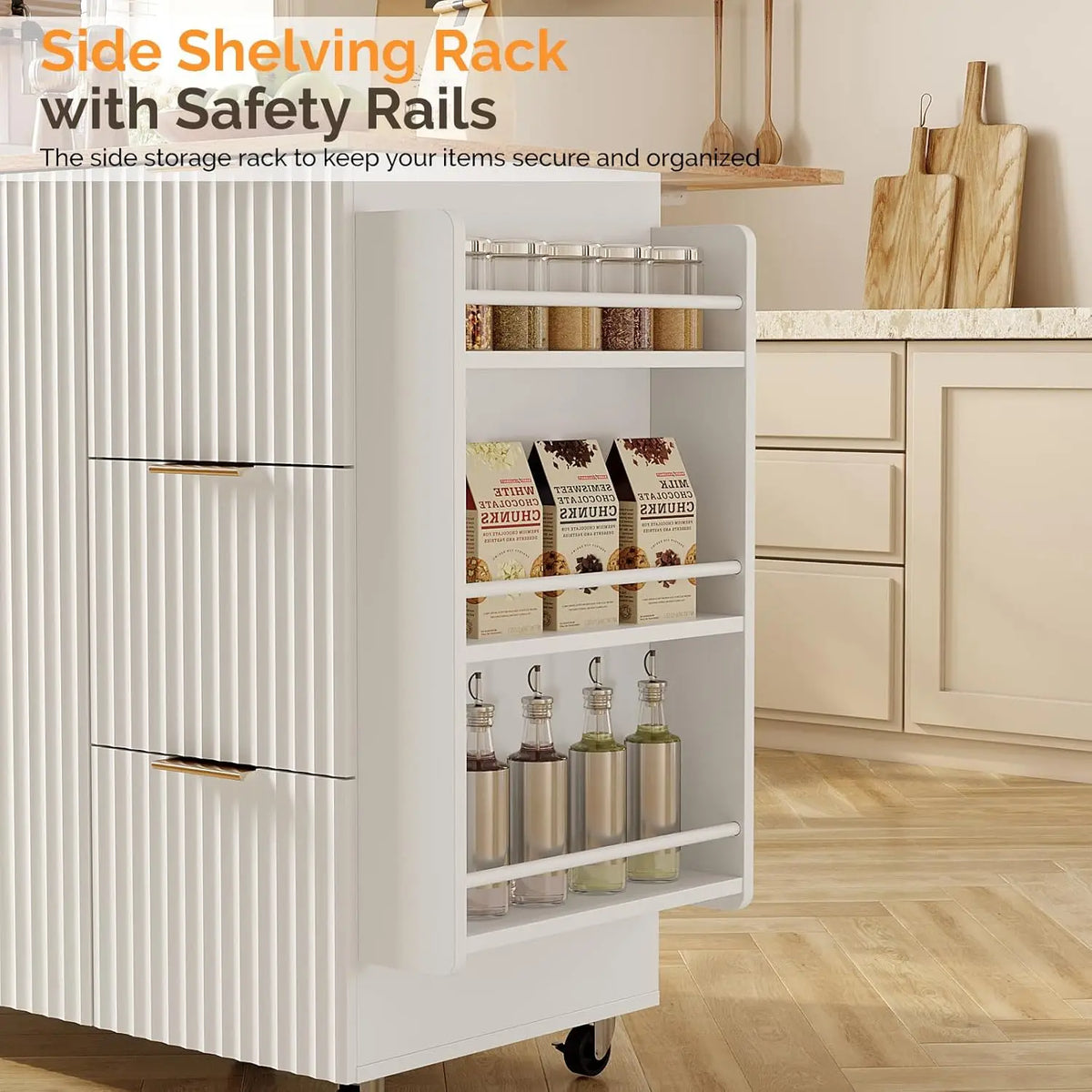 Kitchen Cart With 3 Drawers And 2 Doors Drop Leaf Tabletop Rolling