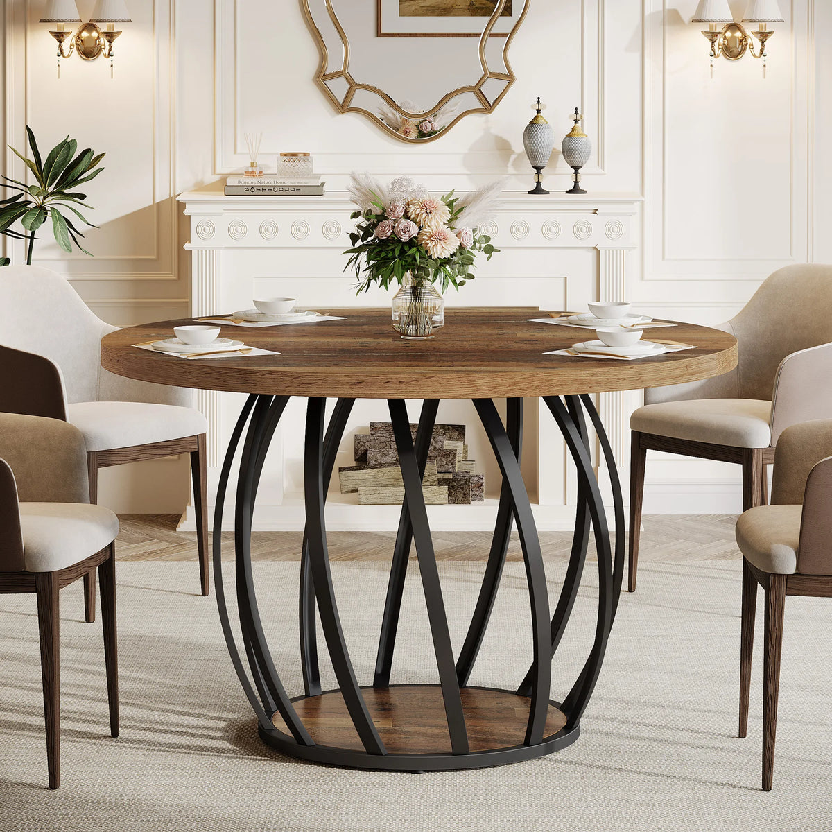 Tribesigns Round Wood Dining Table For 6 People Kitchen