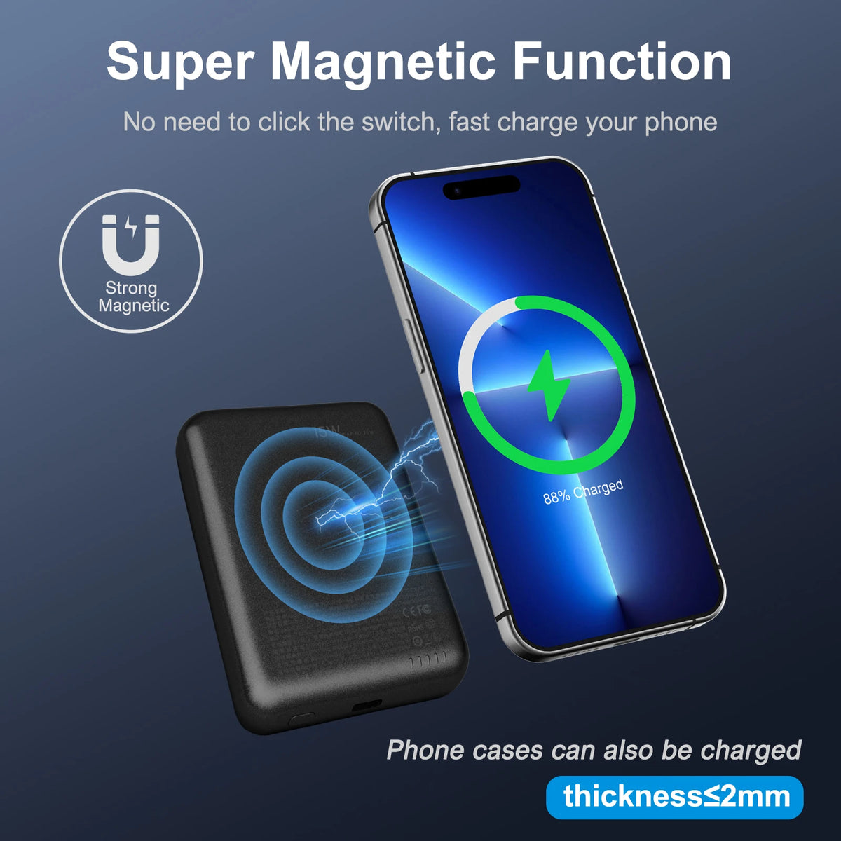 Magnetic Power Bank 5000mAh Wireless Charger 20W USB C iPhone