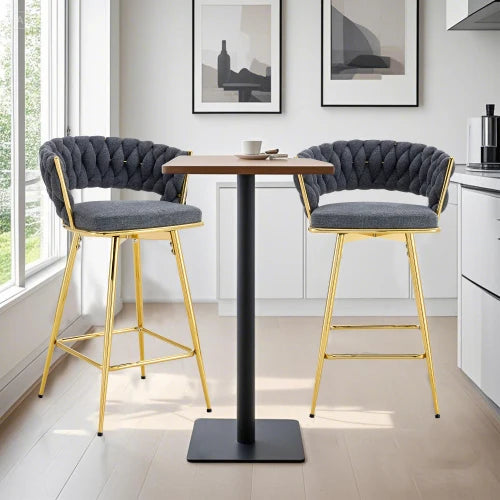 Two piece swivel chair, dark gray cotton linen soft seat, gold metal legs, rust resistant and wear-resistant