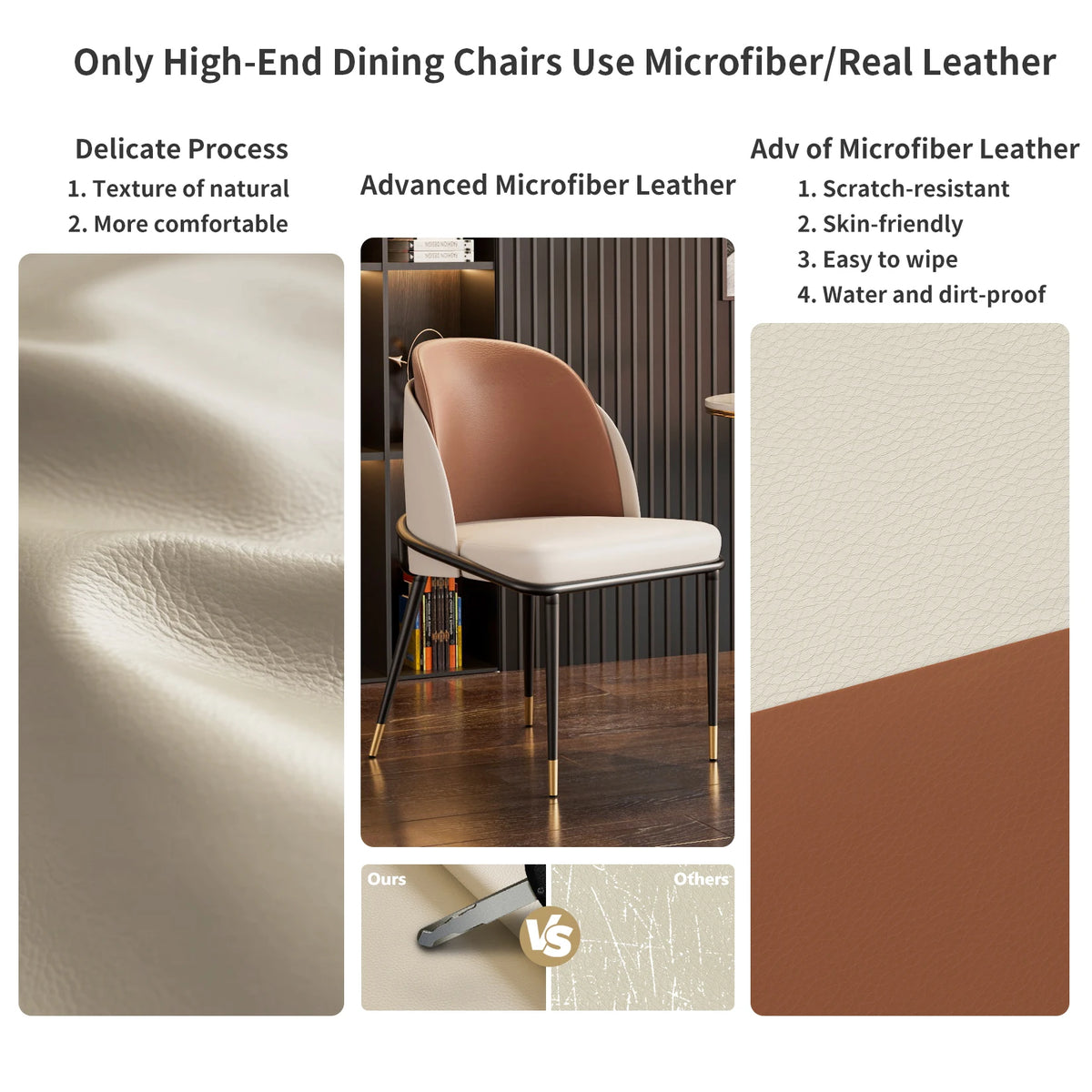 Modern Set Of 2 Faux Leather Dining Chairs Wooden Backrest