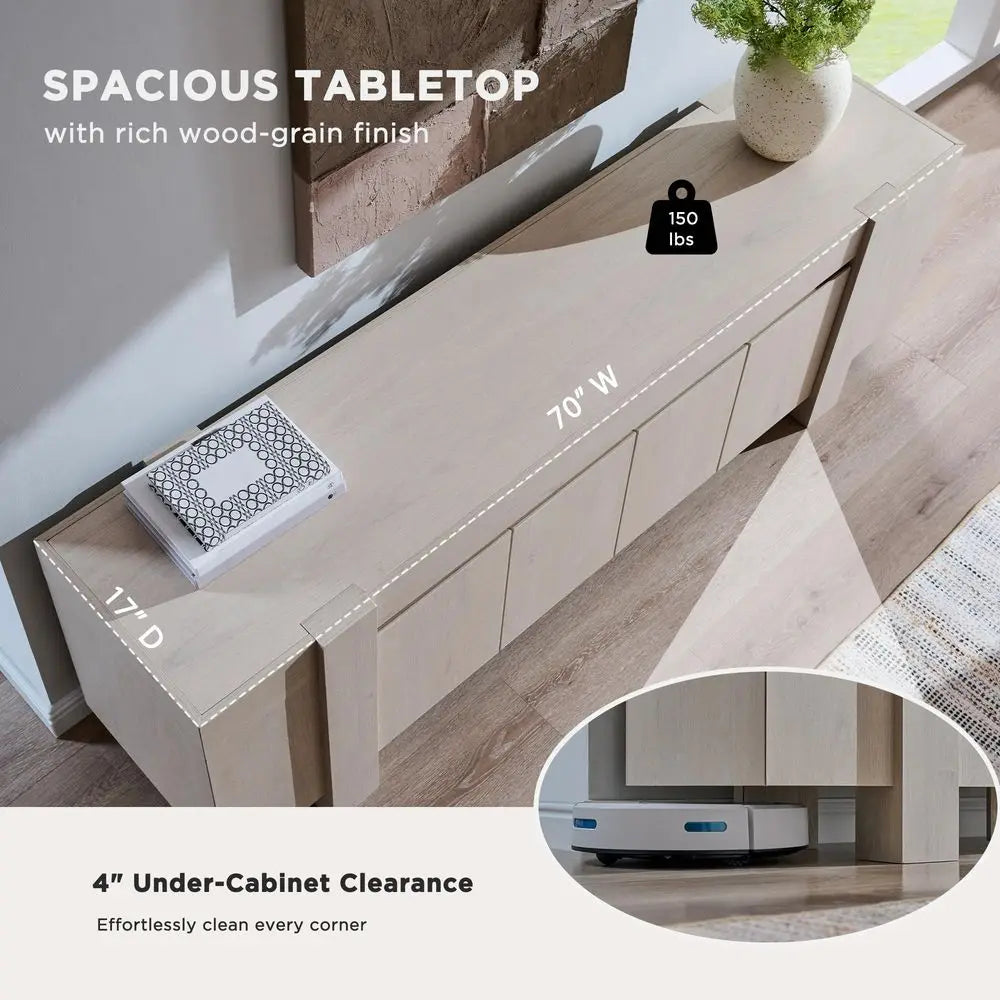 XMSJ Modern Farmhouse TV Stand With Hidden Storage Cabinets