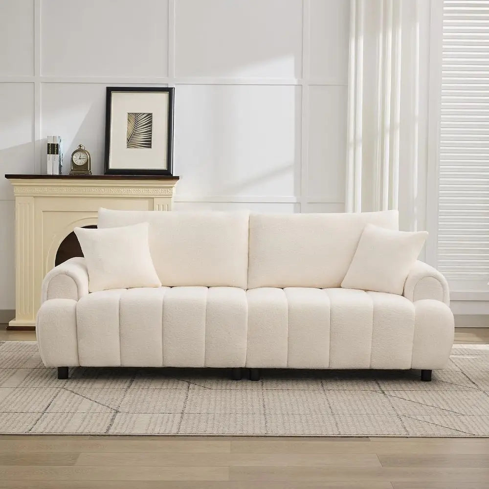 Modern Boucle Curved Sofa With Deep Seat And Removable Cover