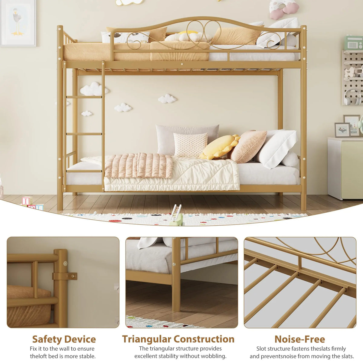 GarveeLife Twin Over Twin Metal Bunk Bed With Guardrail And Ladder