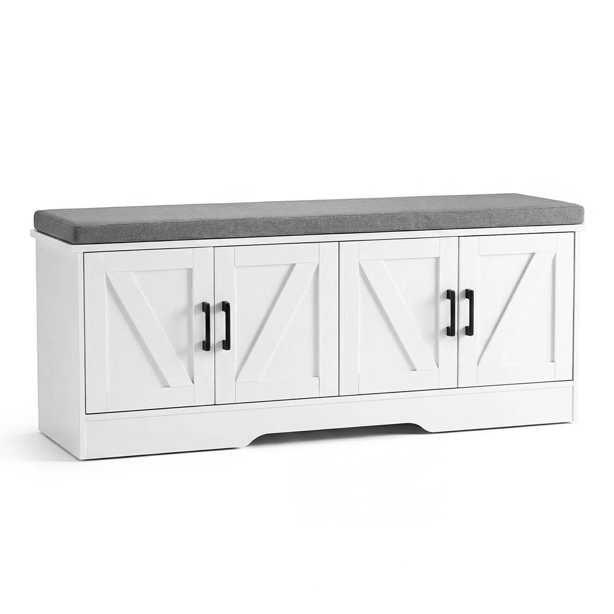 JHK Storage Bench Shoe Organizer Cabinet With 2 Doors Padded Seat Cushion