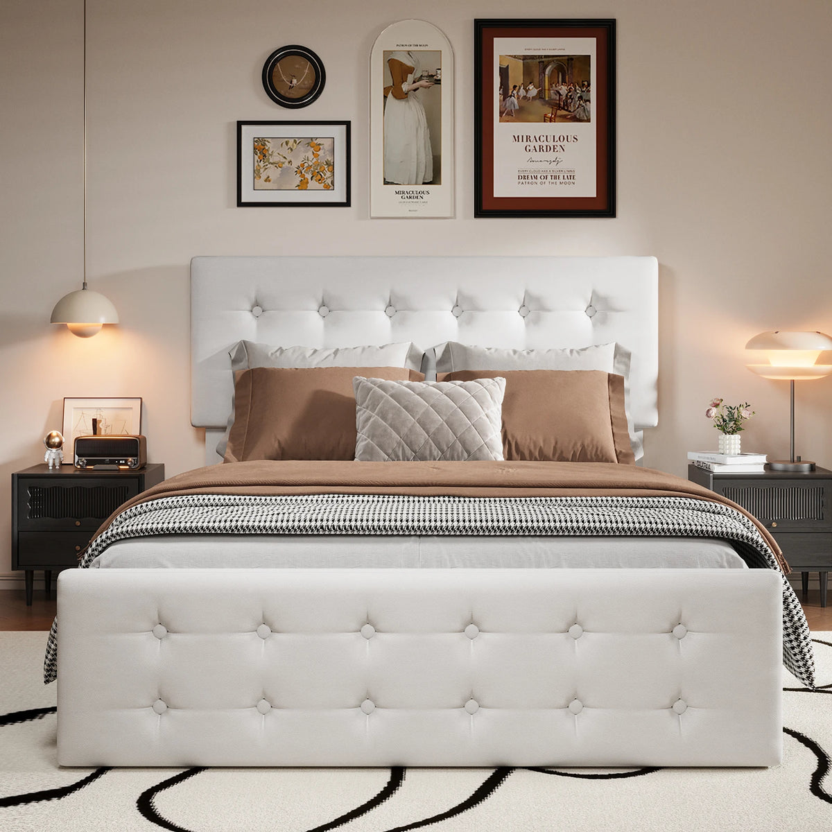 GAOMON Upholstered Platform Bed Frame With Storage Drawers