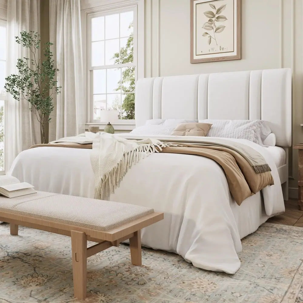XMSJ Velvet Upholstered Bed Frame With Adjustable Headboard Traditional Style