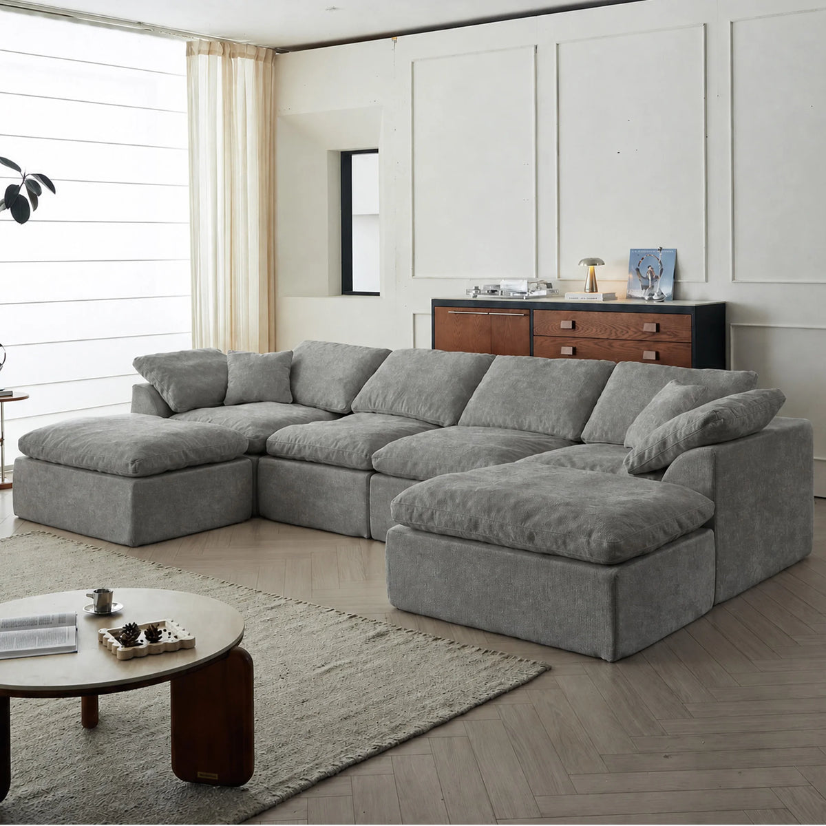 Yeflixvrau Modern U Shaped Cloud Sectional Sofa With Removable Cushions