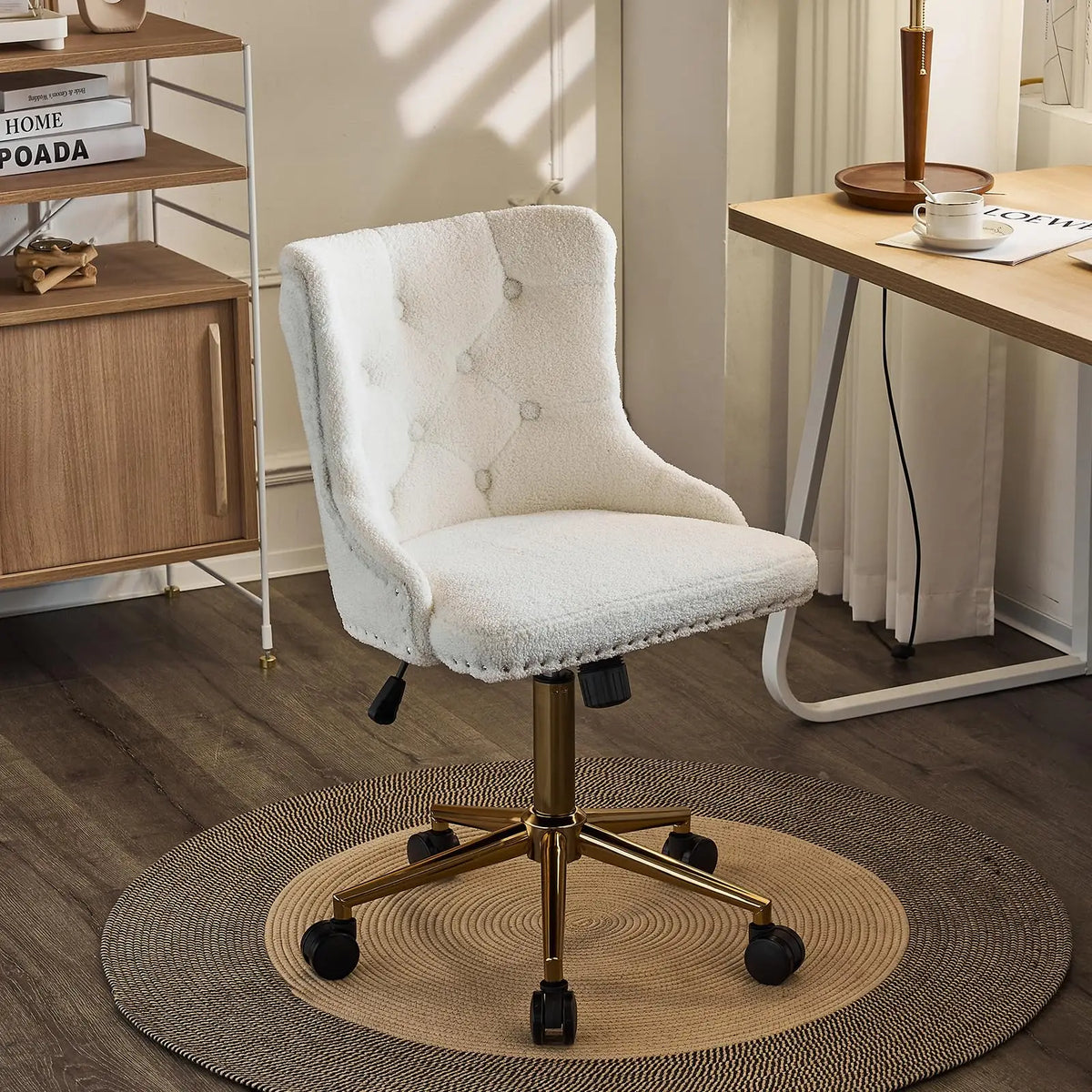 VINGLI Small Cute Green Velvet Office Desk Chair Gold Base Adjustable Swivel Armless Makeup Vanity Chair For Women Girls