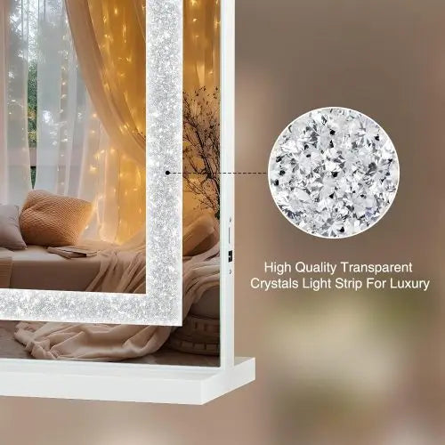 Vanity Mirror with Lights 31.5" x 22.8" Makeup Mirror with Crystal Light Strip and Hollywood Vanity Mirror