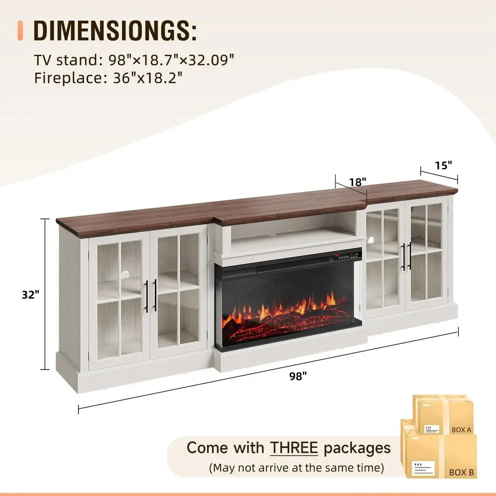 XMSJ Farmhouse Fireplace TV Stand With Adjustable Shelves And Storage