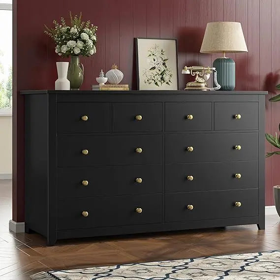 Modern Black 10-Drawer Dresser: Versatile Storage for Bedroom, Clothes, Office Supplies, and More