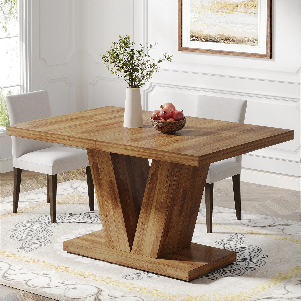 Tribesigns Farmhouse Dining Table For 4-6 With Heavy Duty Pedestal