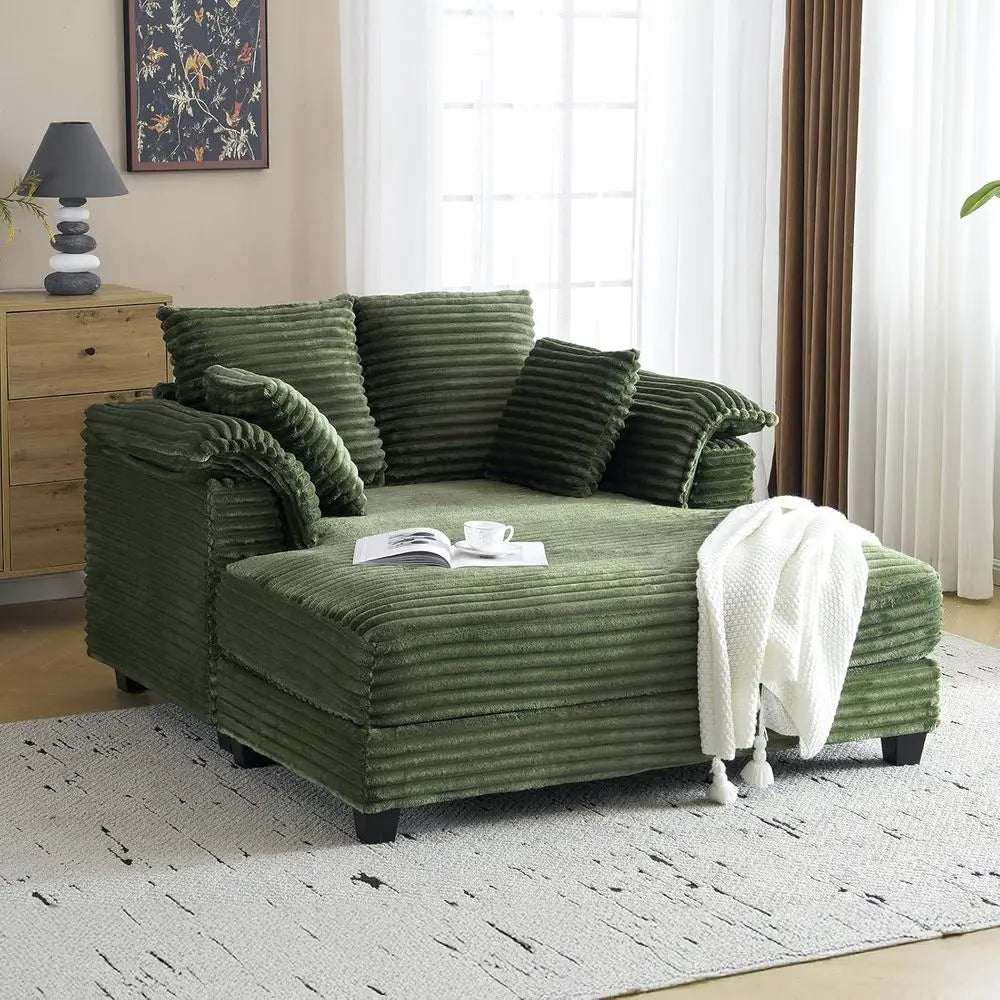 Oversized Corduroy Chaise Lounge Chair Sleeper Sofa With Throw Pillows