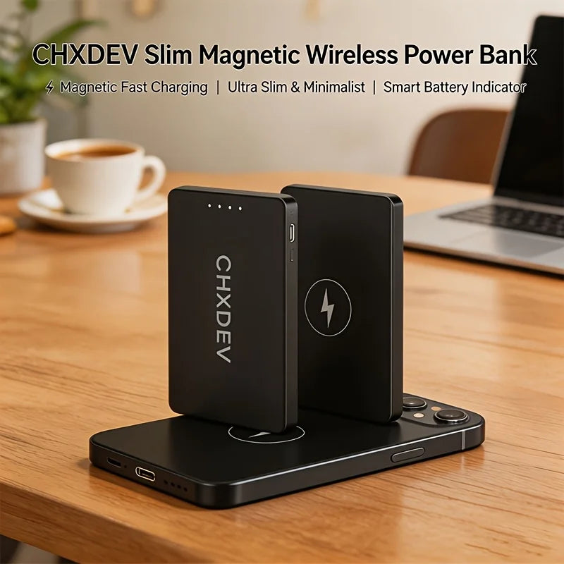 10000/5000mAh Portable Power Bank, Wireless Charger, Ultra-thin Power Bank, Phone Charger, Fast Charging, Built-in Type-C Dual Output Cable, Compatible with All Type-C Charging Phones, Holiday Gift, Black