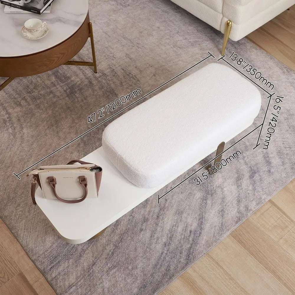 XMSJ Modern Boucle Upholstered Entryway Bench With Abstract Metal Legs