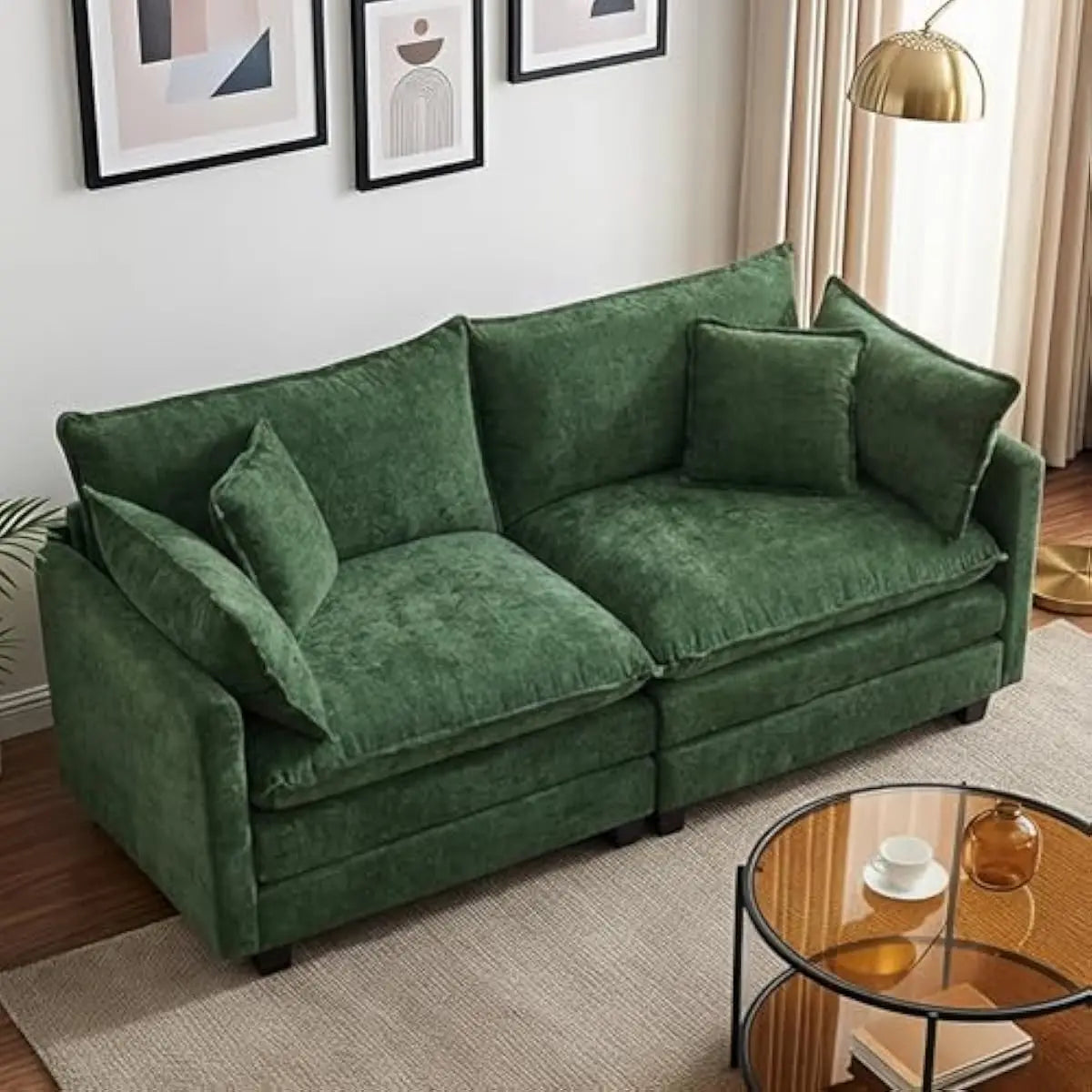 Modern L Shaped Modular Sectional Sofa With Washable Chenille Covers