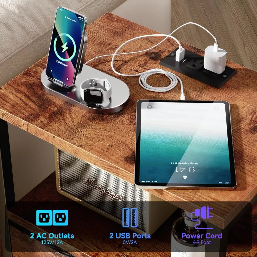 XIUWO Nightstand With USB Ports And Charging Station LED Lights