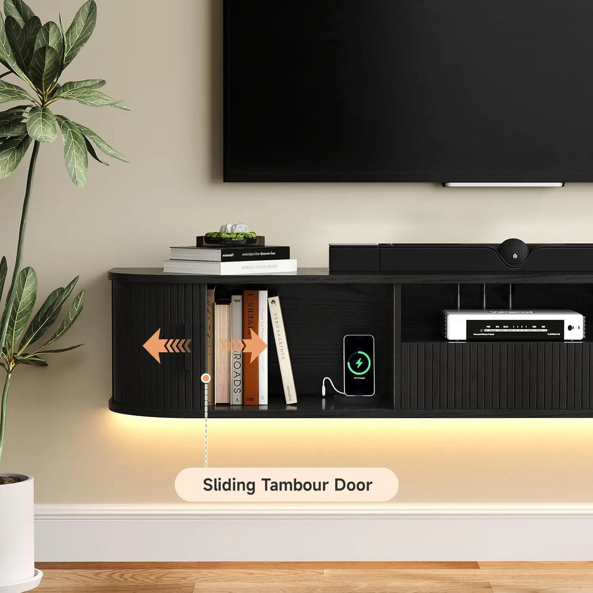 ONBRILL Smart Floating TV Stand With LED Lights And Storage