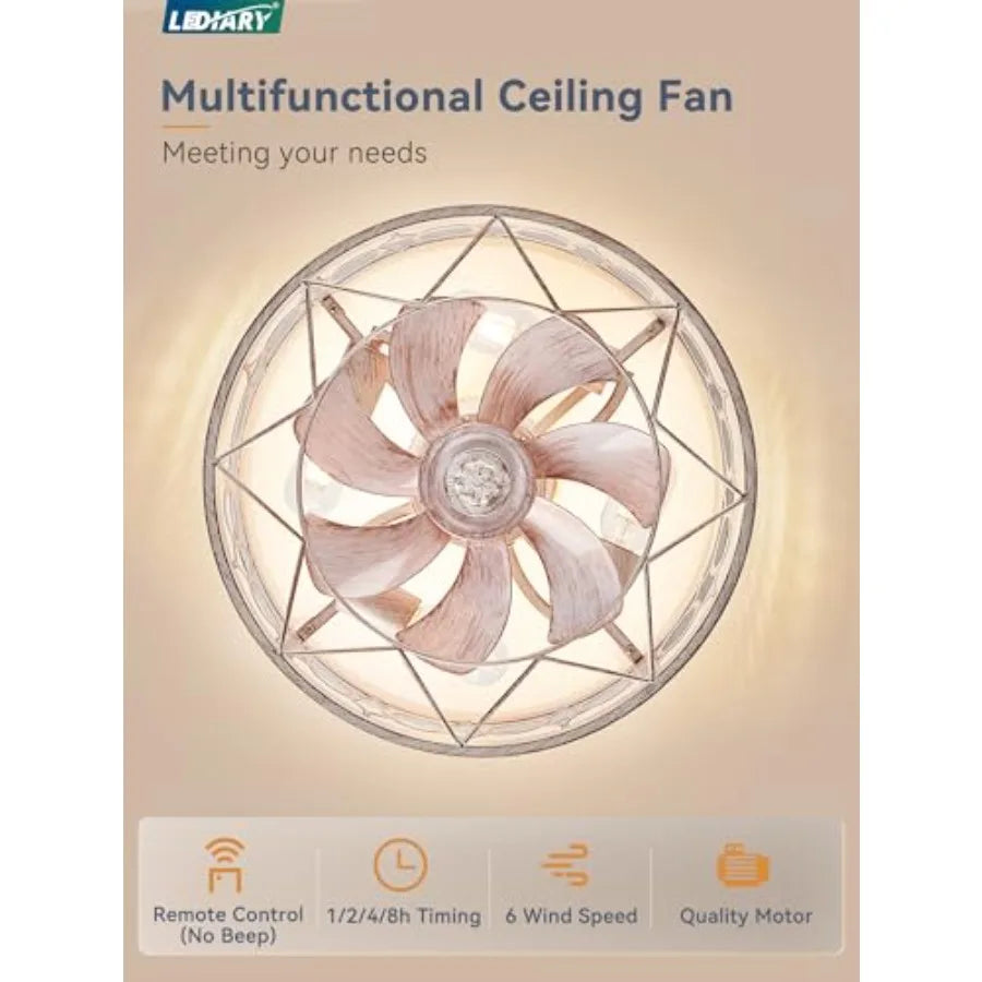 Caged Ceilg Fan with Light and Remote, Small Low Profile Ceilg Fans with Lights, 6 Speed and Reversible Farmhouse Flush Mount C