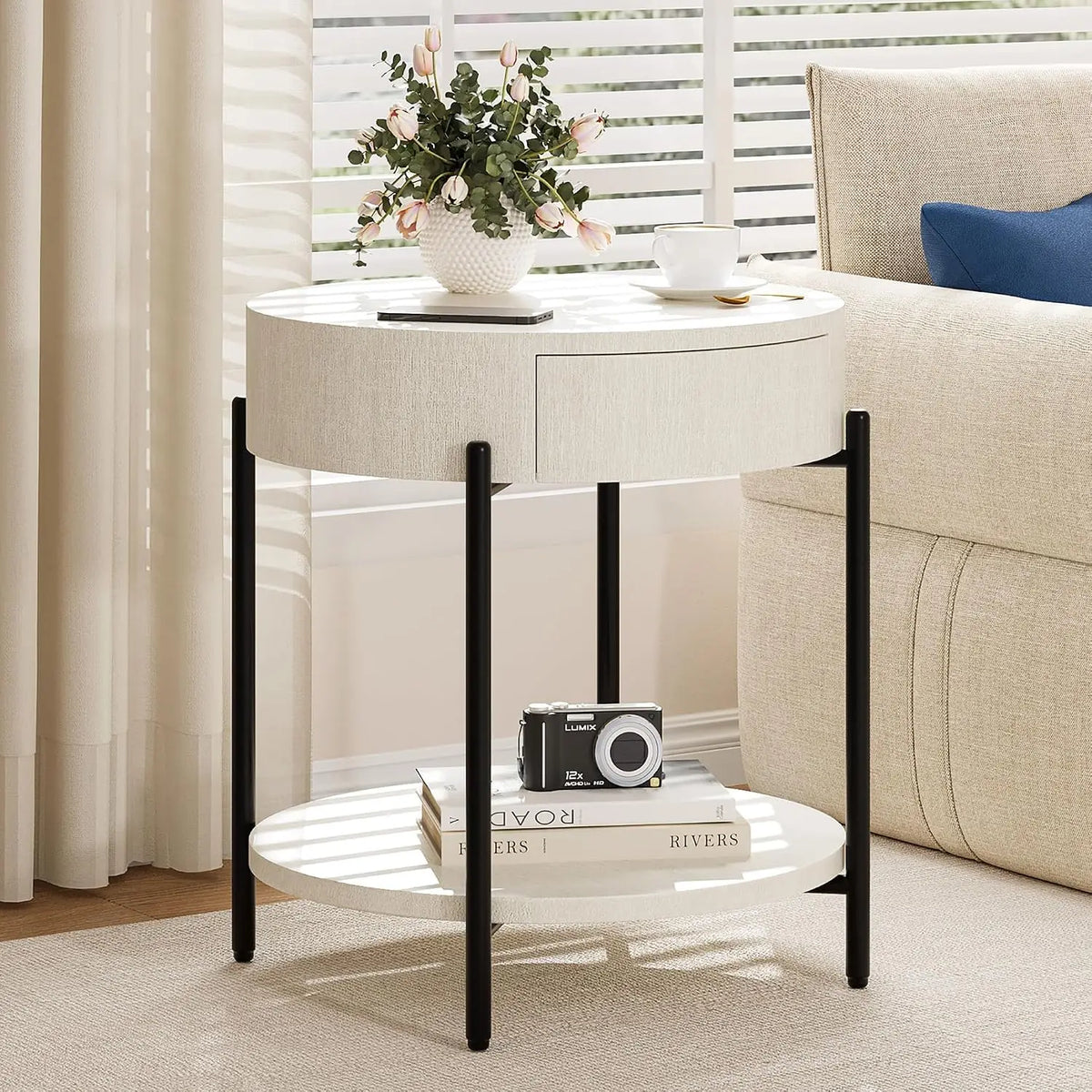 Round Design Bedside Tables with Drawer Simple Modern Nordic Trendy Night Table  Luxury Table Chevet Chambre Modern Furniture Adjustable Foot Pads