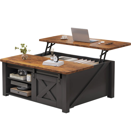 Mcq Wood Lift Top Square Coffee Table With Adjustable Storage