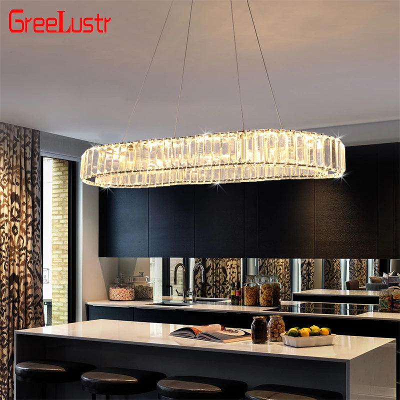GreeLustr Indoor K9 Crystal Oval Ring LED Pendant Lamp Chandelier