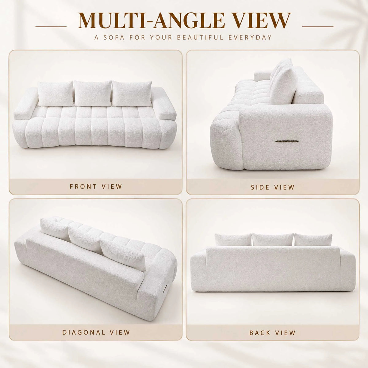 Curved Boucle Sofa Three Seat Cloud Couch With Resilient Foam