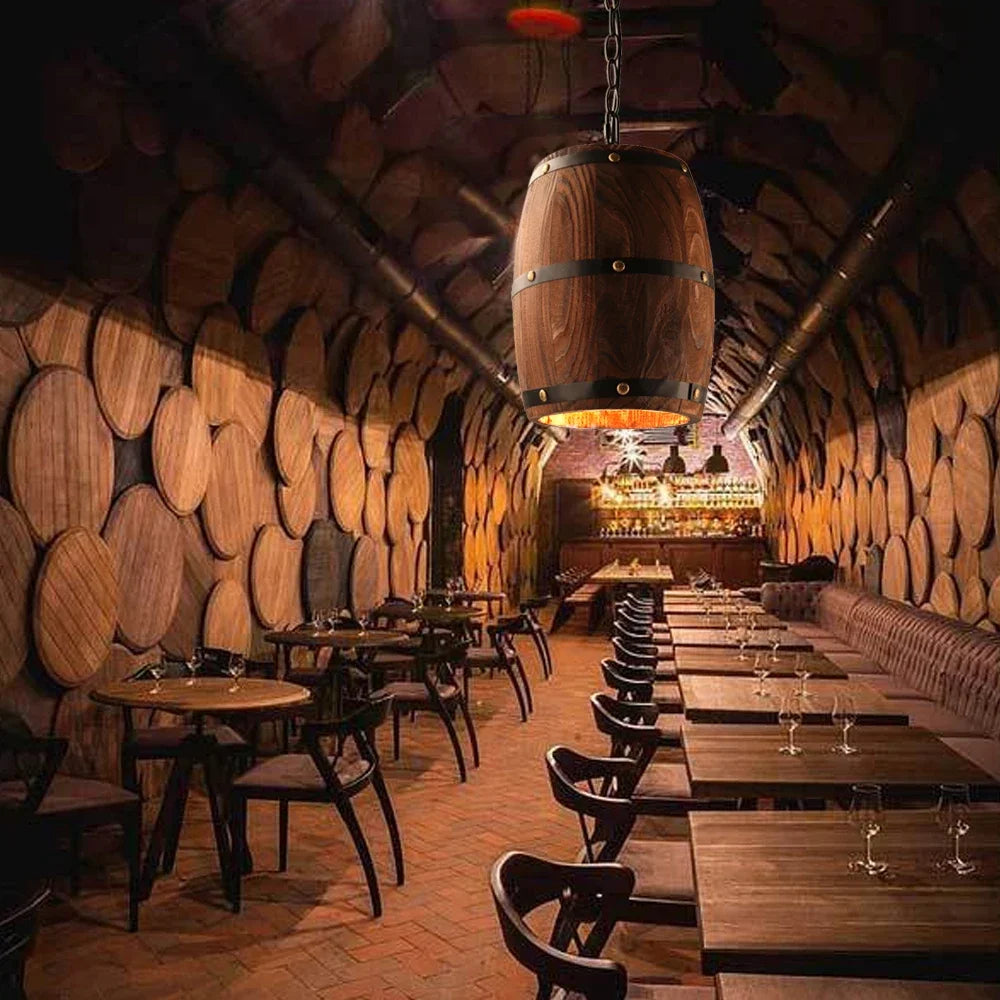 Retro Wood Wine Barrel Pendant Light For Dining Room