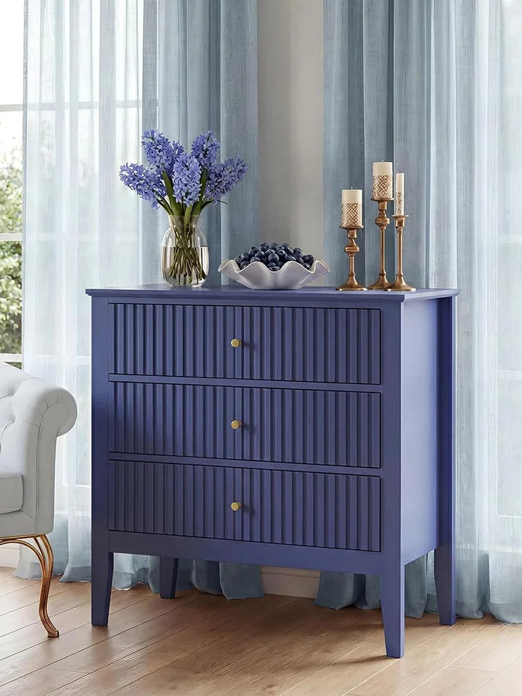 31.5 Inch Fluted Nightstand With Charging Station, 3 Drawer Bedside Table Raised Leg Storage Cabinet For Bedroom Living Room Home
