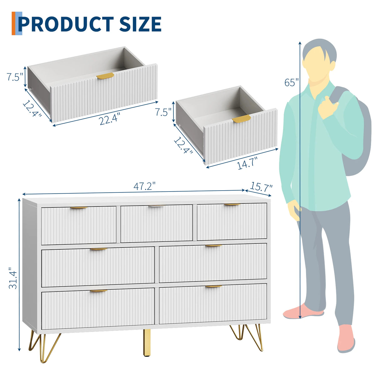 GAOMON Modern Seven Drawer Storage Dresser for Bedroom and Living Room