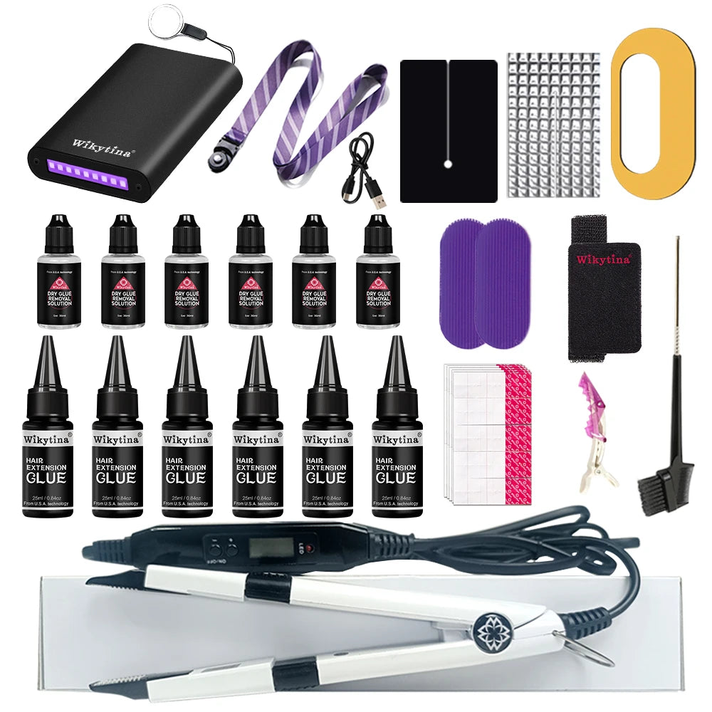 Professional Hair Extensions Kit Salon with UV Light Glue and V Light Tools for Effortless and Long Lasting Extensions