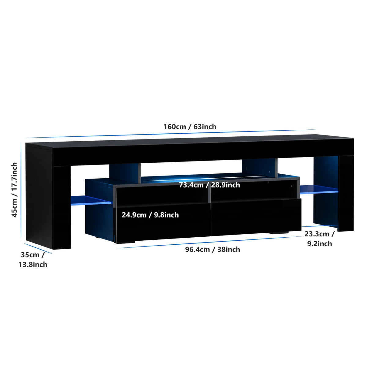 QiaoShiRen 71 Inch Modern Black LED TV Stand With Storage