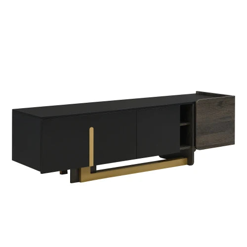 66.7'' Light Luxury TV Stand: Fits 70" TVs. Modern, metal legs, 1 drawer, 2 cabinets, adjustable shelves—living room.