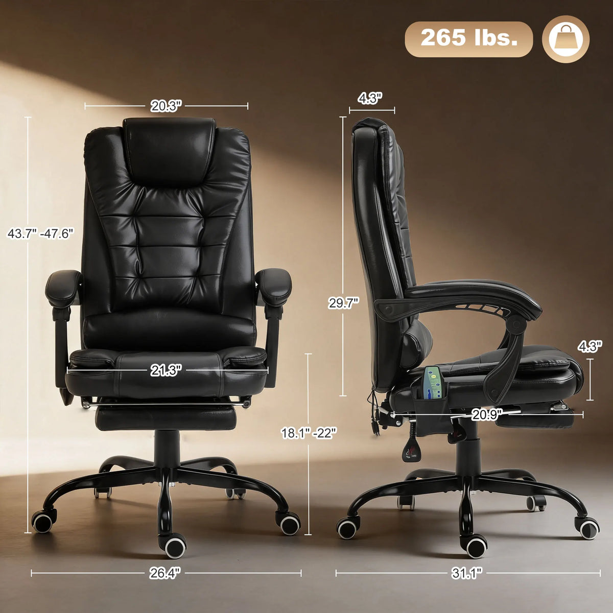 Vinsetto 7-Point Vibrating Massage Office Chair, High Back Computer Chair with Lumbar Support, Footrest, Reclining Back, Adjustable Height, Black