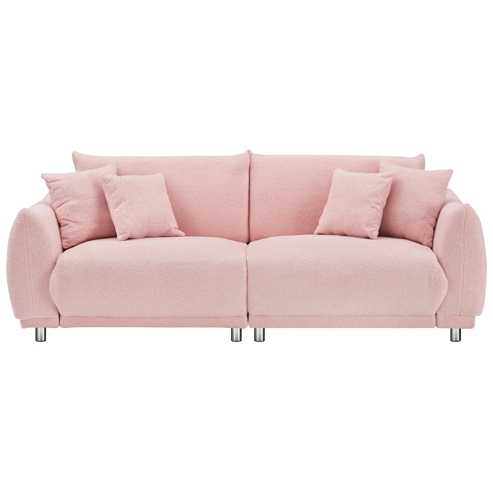 Modern Teddy Fleece Loveseat Sofa With Four Comfortable Throw Pillows