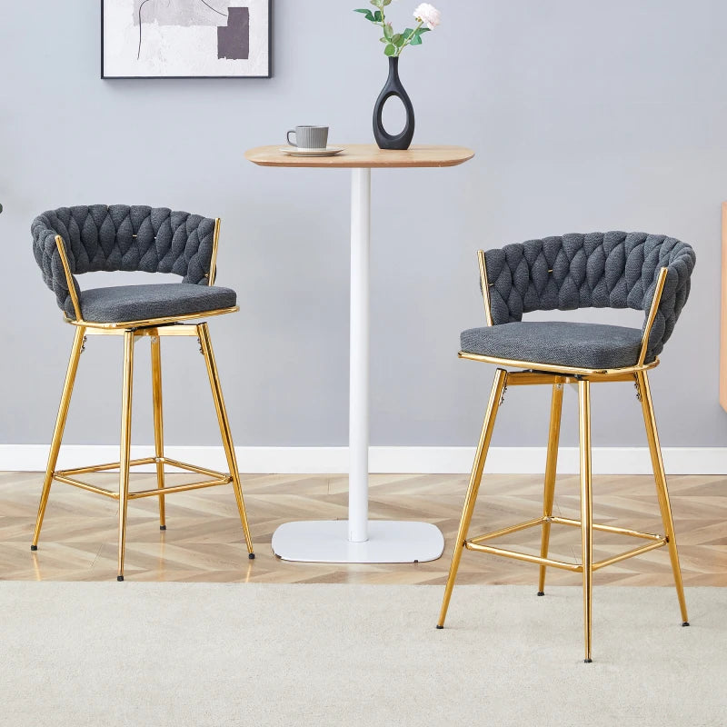 Two piece swivel chair, dark gray cotton linen soft seat, gold metal legs, rust resistant and wear-resistant