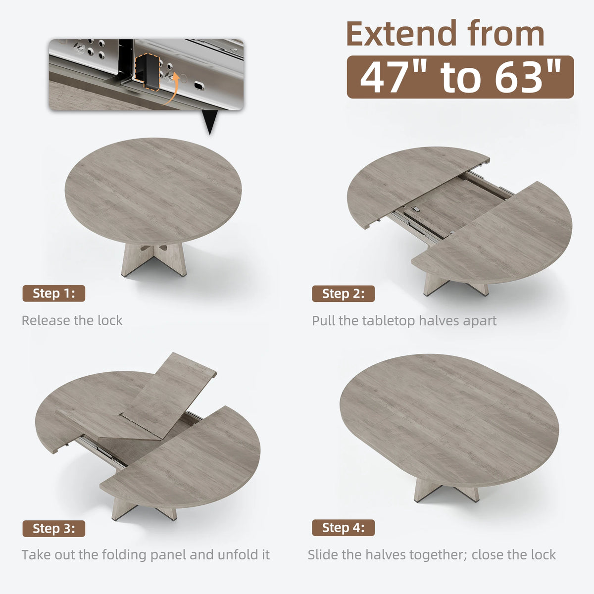 Modern Extendable Round Dining Table With MDF Top Metal Frame