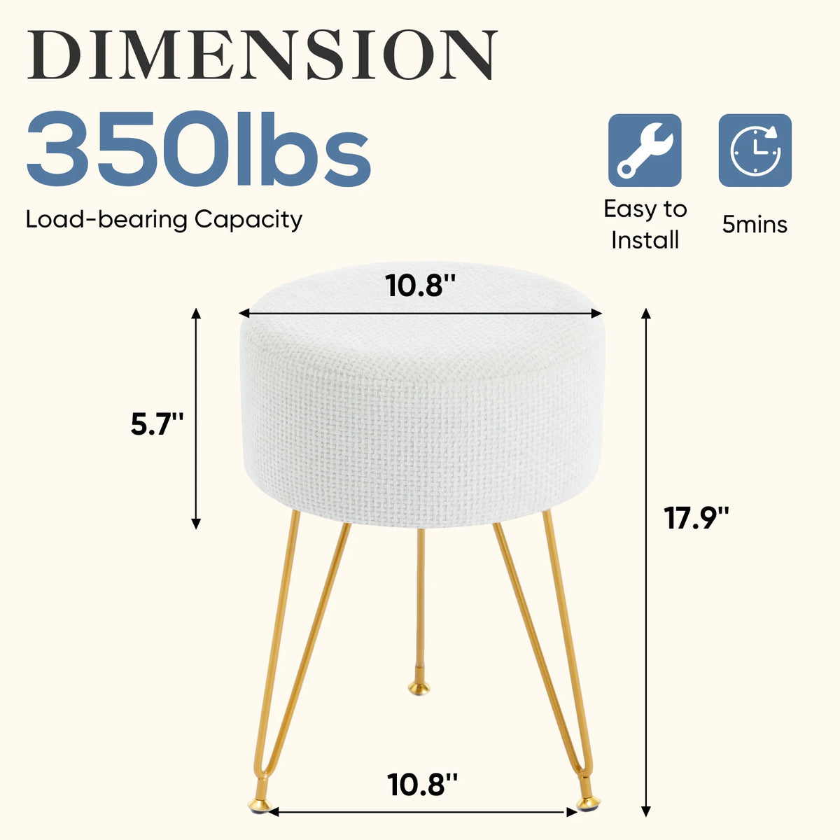 JHK Velvet Round Ottoman Footrest Stool For Living Room