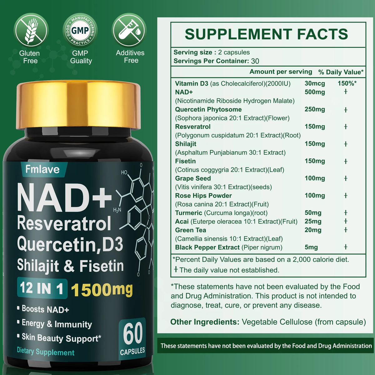 Fmlave NAD Plus Resveratrol 12 In 1 Cellular Vitality And Immunity