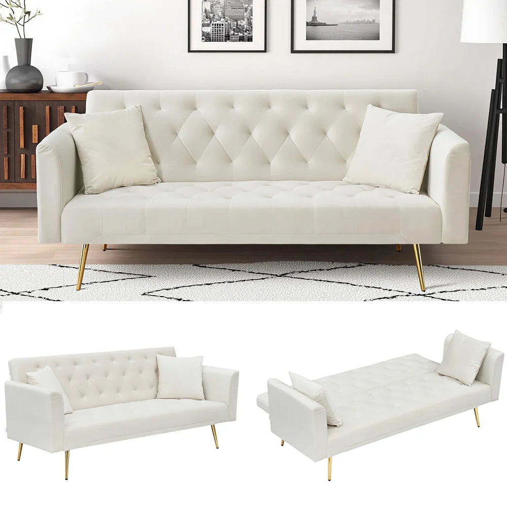 Velvet Convertible Futon Sofa Bed with Adjustable Reclining Backrest
