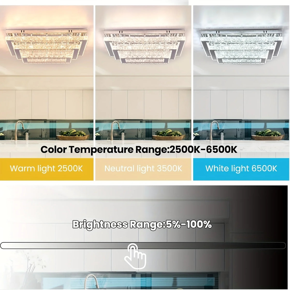 FRIXCHUR Modern Crystal LED Dimmable Stainless Steel Ceiling Light